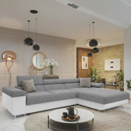 Torezio Mini L Shaped Sofa Bed With Adjustable Headrests Storage Dolfn Mechanism 280X170X70-90Cm White And Grey Right - thumbnail 2