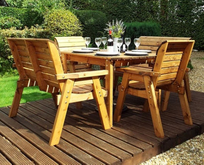 Samuel Alexander Outdoor Luxury Hand Made 6 Seater Chunky Rustic Wooden Garden Furniture Table And Chairs Set 137Cm Table - image 1