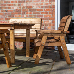 Samuel Alexander Outdoor Luxury Hand Made 6 Seater Chunky Rustic Wooden Garden Furniture Table And Chairs Set 137Cm Table - thumbnail 3