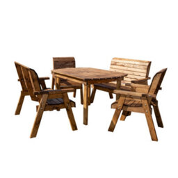Samuel Alexander Outdoor Luxury Hand Made 6 Seater Chunky Rustic Wooden Garden Furniture Table And Chairs Set 137Cm Table - thumbnail 6