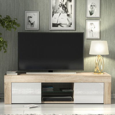 Creative Furniture Loom Tv Unit 130Cm - Oak & White Gloss Doors - image 1
