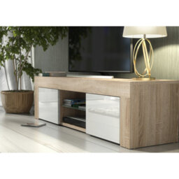 Creative Furniture Loom Tv Unit 130Cm - Oak & White Gloss Doors - thumbnail 4