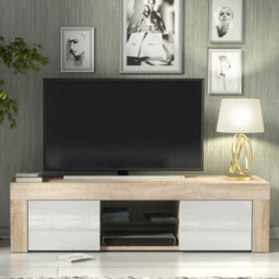 Creative Furniture Loom Tv Unit 130Cm - Oak & White Gloss Doors - thumbnail 1