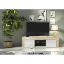 Creative Furniture Loom Tv Unit 130Cm - Oak & White Gloss Doors - thumbnail 2