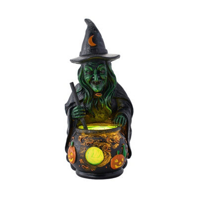 Living And Home Light Up Witch Cauldron Figurine Resin For Halloween Party Tabletop Haunted House Decor - image 1