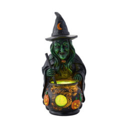 Living And Home Light Up Witch Cauldron Figurine Resin For Halloween Party Tabletop Haunted House Decor