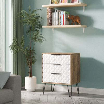 Anzio Matt Vintage Oak Effect 3 Drawer Chest (H)737mm (W)575mm (D)395mm - image 1