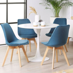 Beliani Blue Velvet Dining Chairs Set Of 2 - Modern Beechwood Legs, Rounded Back, Compact. - thumbnail 2