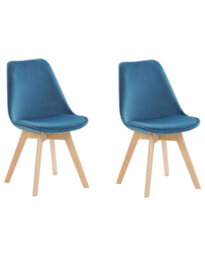 Beliani Blue Velvet Dining Chairs Set Of 2 - Modern Beechwood Legs, Rounded Back, Compact. - thumbnail 3