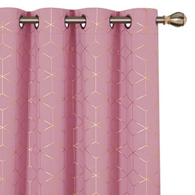 Deconovo Blackout Curtains, Energy Saving Eyelet Curtains, Gold Diamond Printed Curtains For Bedroom, 52 X 84 Inch, Pink, One Pair - image 1
