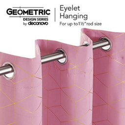 Deconovo Blackout Curtains, Energy Saving Eyelet Curtains, Gold Diamond Printed Curtains For Bedroom, 52 X 84 Inch, Pink, One Pair - thumbnail 5