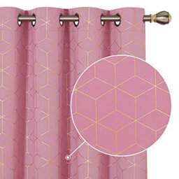 Deconovo Blackout Curtains, Energy Saving Eyelet Curtains, Gold Diamond Printed Curtains For Bedroom, 52 X 84 Inch, Pink, One Pair - thumbnail 2