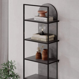 Modern Black Metal Frame Bookcase Shelving Unit 5 Tier - thumbnail 4