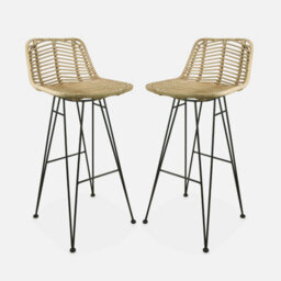 Sweeek. Pair Of Rattan Bar Stools Natural Beige L42.5Xd48Xh97Cm Cahya - thumbnail 5