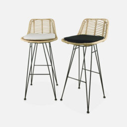 Sweeek. Pair Of Rattan Bar Stools Natural Beige L42.5Xd48Xh97Cm Cahya - thumbnail 8