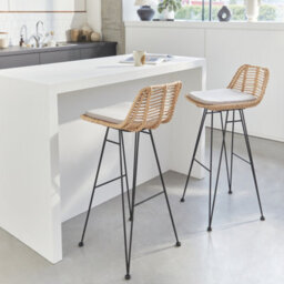 Sweeek. Pair Of Rattan Bar Stools Natural Beige L42.5Xd48Xh97Cm Cahya