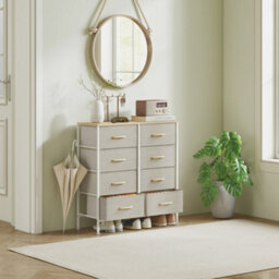 Homcom 8 Drawer Fabric Chest Of Drawers W/ Wooden Top For Hallway Maple - thumbnail 8