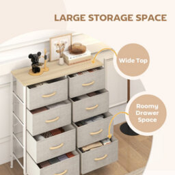 Homcom 8 Drawer Fabric Chest Of Drawers W/ Wooden Top For Hallway Maple - thumbnail 4