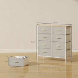 Homcom 8 Drawer Fabric Chest Of Drawers W/ Wooden Top For Hallway Maple - thumbnail 3