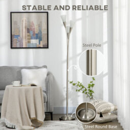 Homcom Modern Upright Floor Lamp With 3 Light, Steel Base For Living Room - thumbnail 7