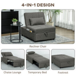 Wyld Haus Lulusa Kela Fabric Dark Grey 4-In-1 Convertible Single Sleeper Chair - 182Cm Bed - thumbnail 5