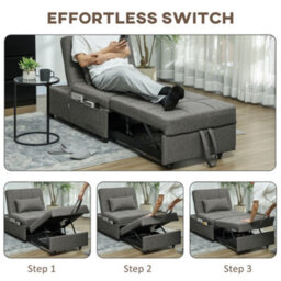 Wyld Haus Lulusa Kela Fabric Dark Grey 4-In-1 Convertible Single Sleeper Chair - 182Cm Bed - thumbnail 4