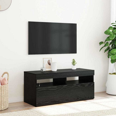 Berkfield Tv Stand With Led Lights - Black Oak, 90X35X40 Cm, Made Of Engineered Wood - image 1
