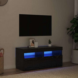 Berkfield Tv Stand With Led Lights - Black Oak, 90X35X40 Cm, Made Of Engineered Wood - thumbnail 5