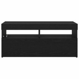 Berkfield Tv Stand With Led Lights - Black Oak, 90X35X40 Cm, Made Of Engineered Wood - thumbnail 8