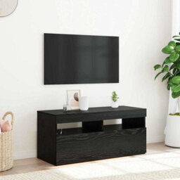 Berkfield Tv Stand With Led Lights - Black Oak, 90X35X40 Cm, Made Of Engineered Wood