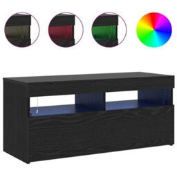 Berkfield Tv Stand With Led Lights - Black Oak, 90X35X40 Cm, Made Of Engineered Wood - thumbnail 4