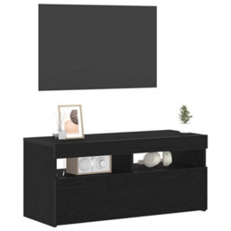 Berkfield Tv Stand With Led Lights - Black Oak, 90X35X40 Cm, Made Of Engineered Wood - thumbnail 3