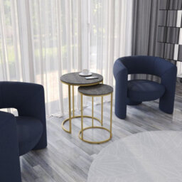 Urbn-Living Urbnliving 60Cm Height Black Marble Wood Top With Gold Legs Round Nesting Stackable Sofa Side Bedside End Table Set Of 2