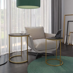 Urbn-Living Urbnliving 60Cm Height Black Marble Wood Top With Gold Legs Round Nesting Stackable Sofa Side Bedside End Table Set Of 2 - thumbnail 2