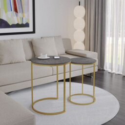 Urbn-Living Urbnliving 60Cm Height Black Marble Wood Top With Gold Legs Round Nesting Stackable Sofa Side Bedside End Table Set Of 2 - thumbnail 3