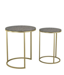 Urbn-Living Urbnliving 60Cm Height Black Marble Wood Top With Gold Legs Round Nesting Stackable Sofa Side Bedside End Table Set Of 2 - thumbnail 4