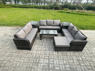 Fimous 10 Seater Rattan Garden Furniture Set Indoor Outdoor Patio Sofa Set With Coffee Table 2 Side Tables Big Footstool - image 1