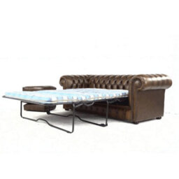 Chesterfield 3 Seater Sofabed Antique Brown Real Leather In Classic Style - thumbnail 4