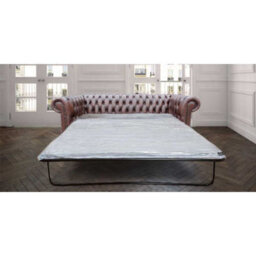 Chesterfield 3 Seater Sofabed Antique Brown Real Leather In Classic Style