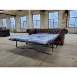 Chesterfield 3 Seater Sofabed Antique Brown Real Leather In Classic Style - thumbnail 3