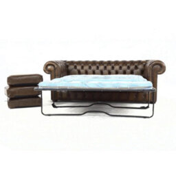 Chesterfield 3 Seater Sofabed Antique Brown Real Leather In Classic Style - thumbnail 2