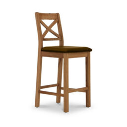 Zelah Oak Cross Back Bar Stool With Black Faux Leather Seat - By Roseland Furniture - thumbnail 4