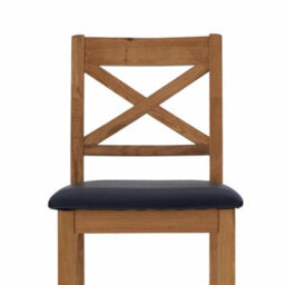 Zelah Oak Cross Back Bar Stool With Black Faux Leather Seat - By Roseland Furniture - thumbnail 7