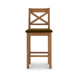 Zelah Oak Cross Back Bar Stool With Black Faux Leather Seat - By Roseland Furniture - thumbnail 5