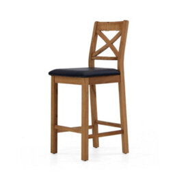 Zelah Oak Cross Back Bar Stool With Black Faux Leather Seat - By Roseland Furniture - thumbnail 3