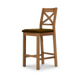 Zelah Oak Cross Back Bar Stool With Black Faux Leather Seat - By Roseland Furniture - thumbnail 6