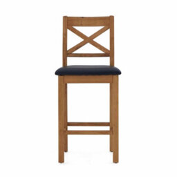 Zelah Oak Cross Back Bar Stool With Black Faux Leather Seat - By Roseland Furniture - thumbnail 2