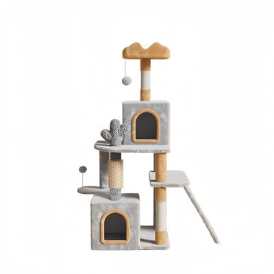 Costway 128 Cm Tall Cat Tree Multi-Level Aesthetic Floral Kitten Tower W/ Sisal Scratching Posts