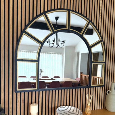 Jōbū Jobu Home - Mio - Black & Gold Metal Arched Window Mirror - 95Cm X 120Cm - image 1