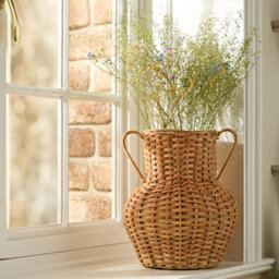 Dibor Traditional Rattan Pot Bellied Home Decor Flower Vase - thumbnail 3